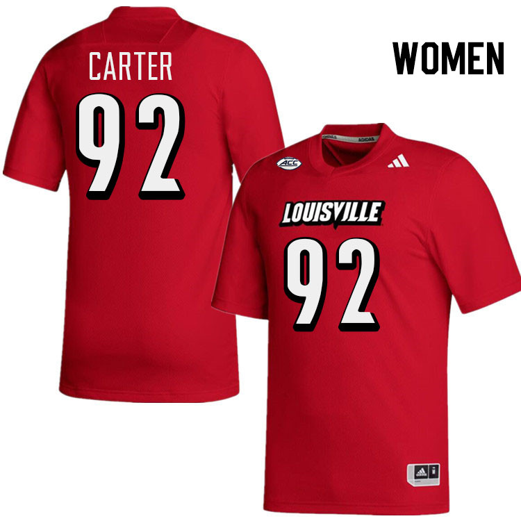 Women #92 Micah Carter Louisville Cardinals College Football Jerseys Stitched-Red